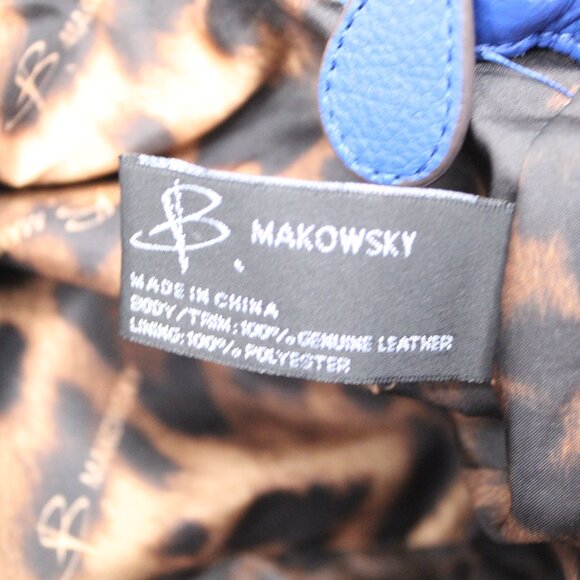 B MAKOWSKY Silver Hot Metal Collection Large Blue Leather Satchel Handbag Tote - Picture 8 of 8